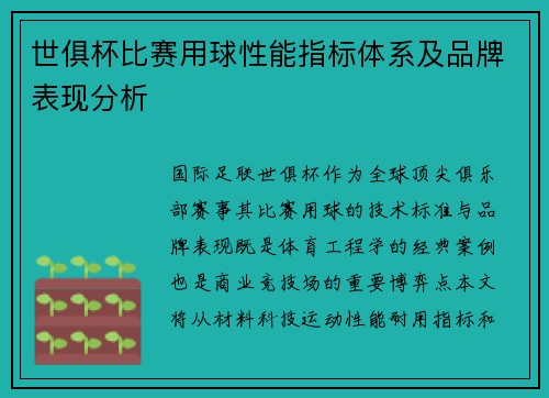 世俱杯比赛用球性能指标体系及品牌表现分析